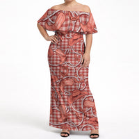 Red Hawaii Palaka Cowboy Off Shoulder Maxi Dress Hawaiian Paniolo Festival Spirit