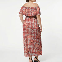 Red Hawaii Palaka Cowboy Off Shoulder Maxi Dress Hawaiian Paniolo Festival Spirit