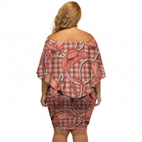 Red Hawaii Palaka Cowboy Off Shoulder Short Dress Hawaiian Paniolo Festival Spirit