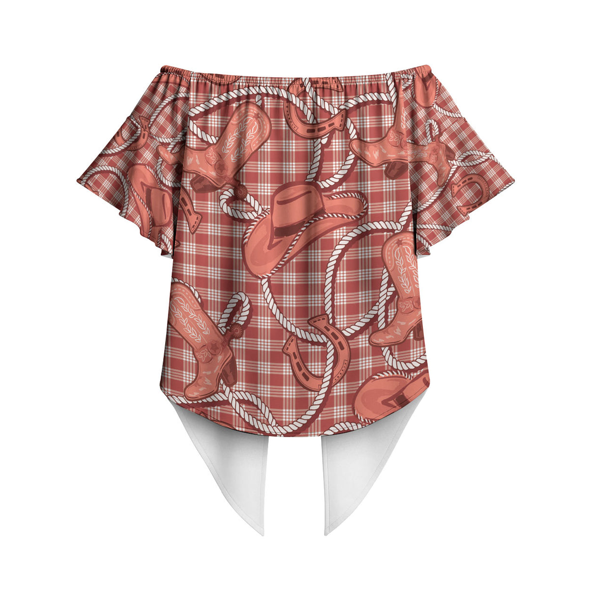 Red Hawaii Palaka Cowboy Off Shoulder Wrap Waist Top Hawaiian Paniolo Festival Spirit