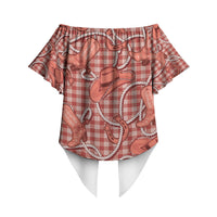 Red Hawaii Palaka Cowboy Off Shoulder Wrap Waist Top Hawaiian Paniolo Festival Spirit