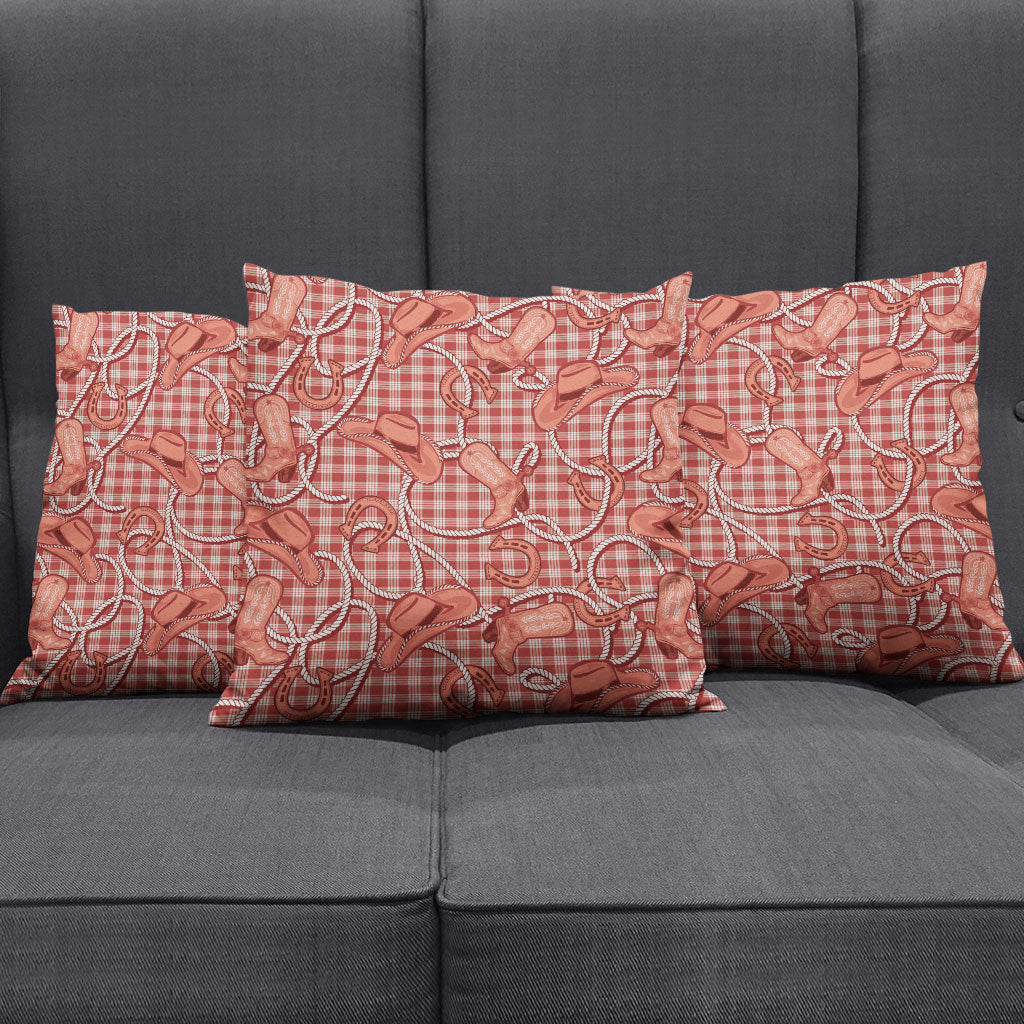 Red Hawaii Palaka Cowboy Pillow Cover Hawaiian Paniolo Festival Spirit