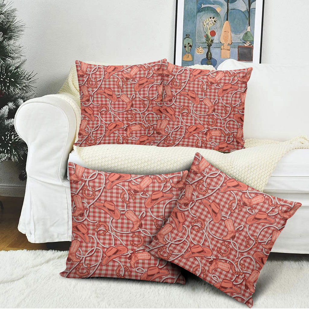 Red Hawaii Palaka Cowboy Pillow Cover Hawaiian Paniolo Festival Spirit