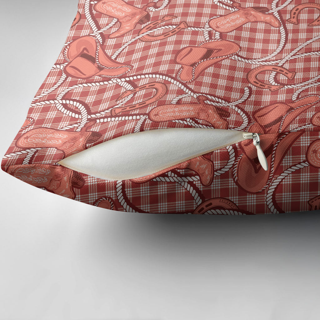 Red Hawaii Palaka Cowboy Pillow Cover Hawaiian Paniolo Festival Spirit
