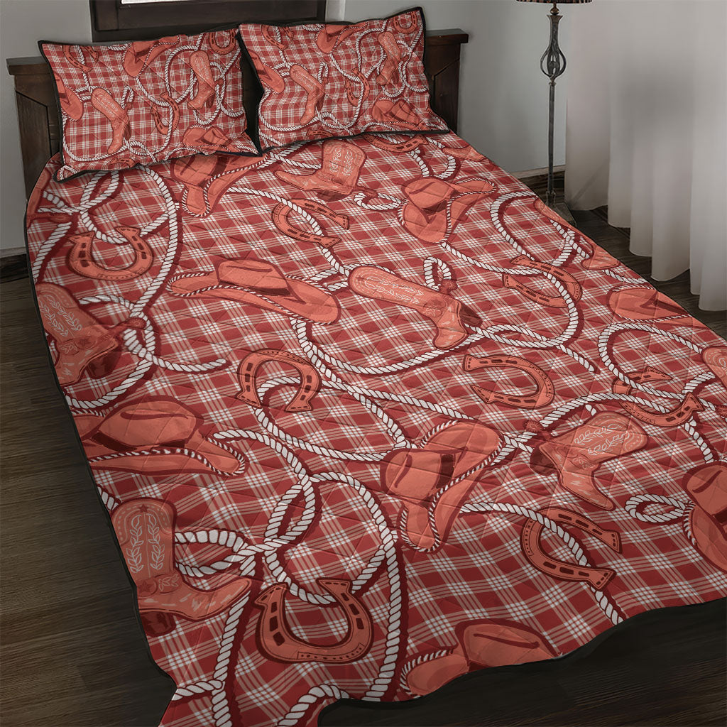 Red Hawaii Palaka Cowboy Quilt Bed Set Hawaiian Paniolo Festival Spirit