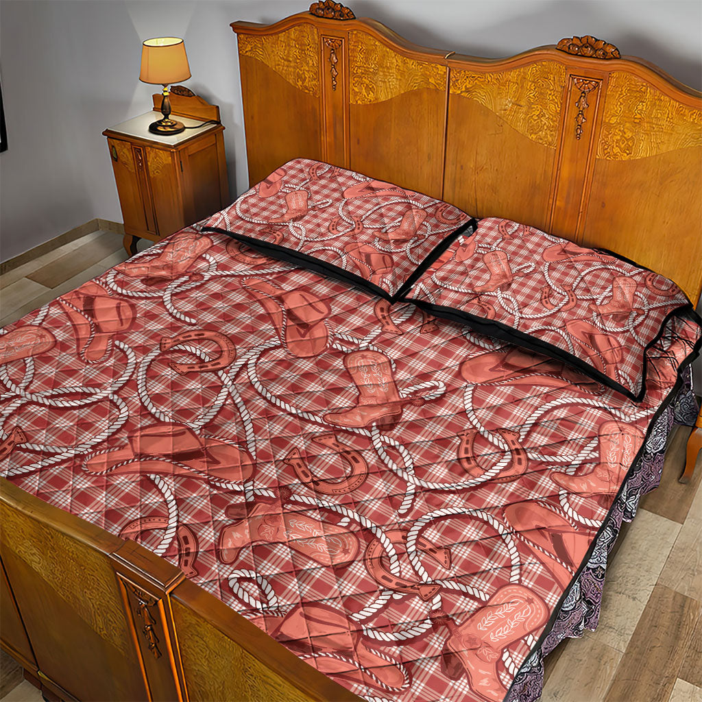 Red Hawaii Palaka Cowboy Quilt Bed Set Hawaiian Paniolo Festival Spirit