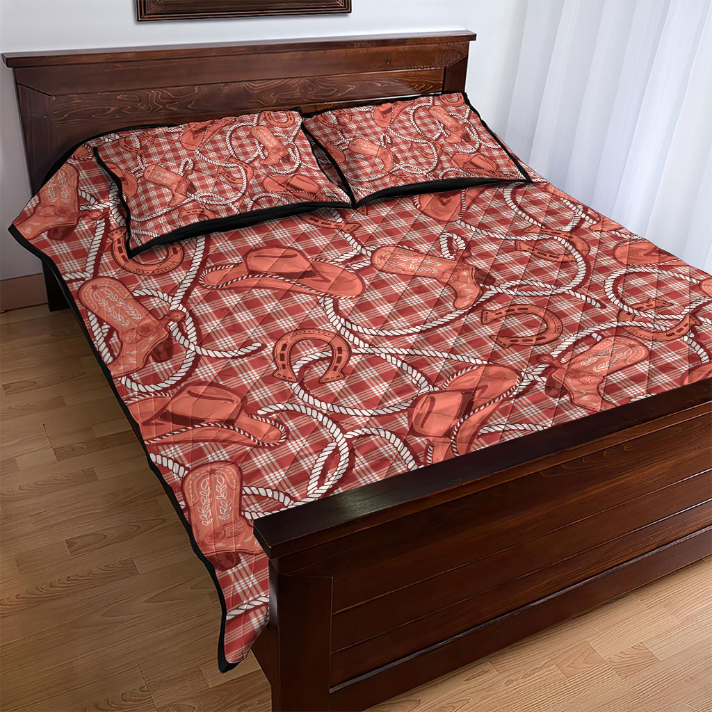 Red Hawaii Palaka Cowboy Quilt Bed Set Hawaiian Paniolo Festival Spirit