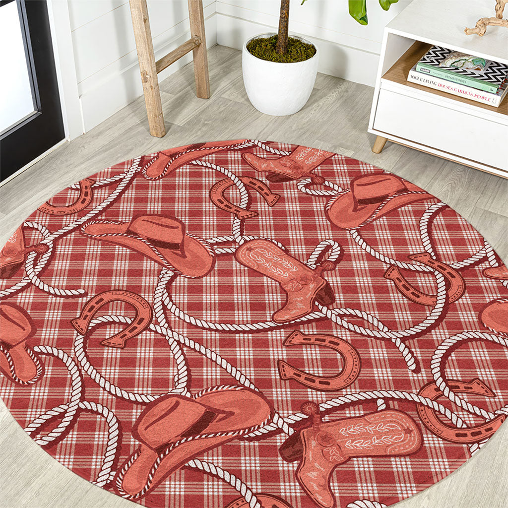 Red Hawaii Palaka Cowboy Round Carpet Hawaiian Paniolo Festival Spirit