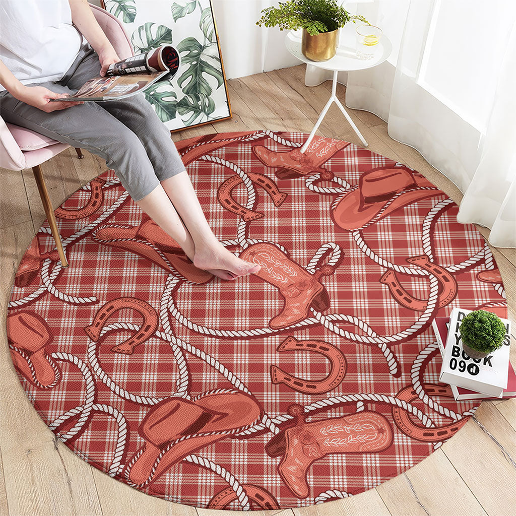 Red Hawaii Palaka Cowboy Round Carpet Hawaiian Paniolo Festival Spirit