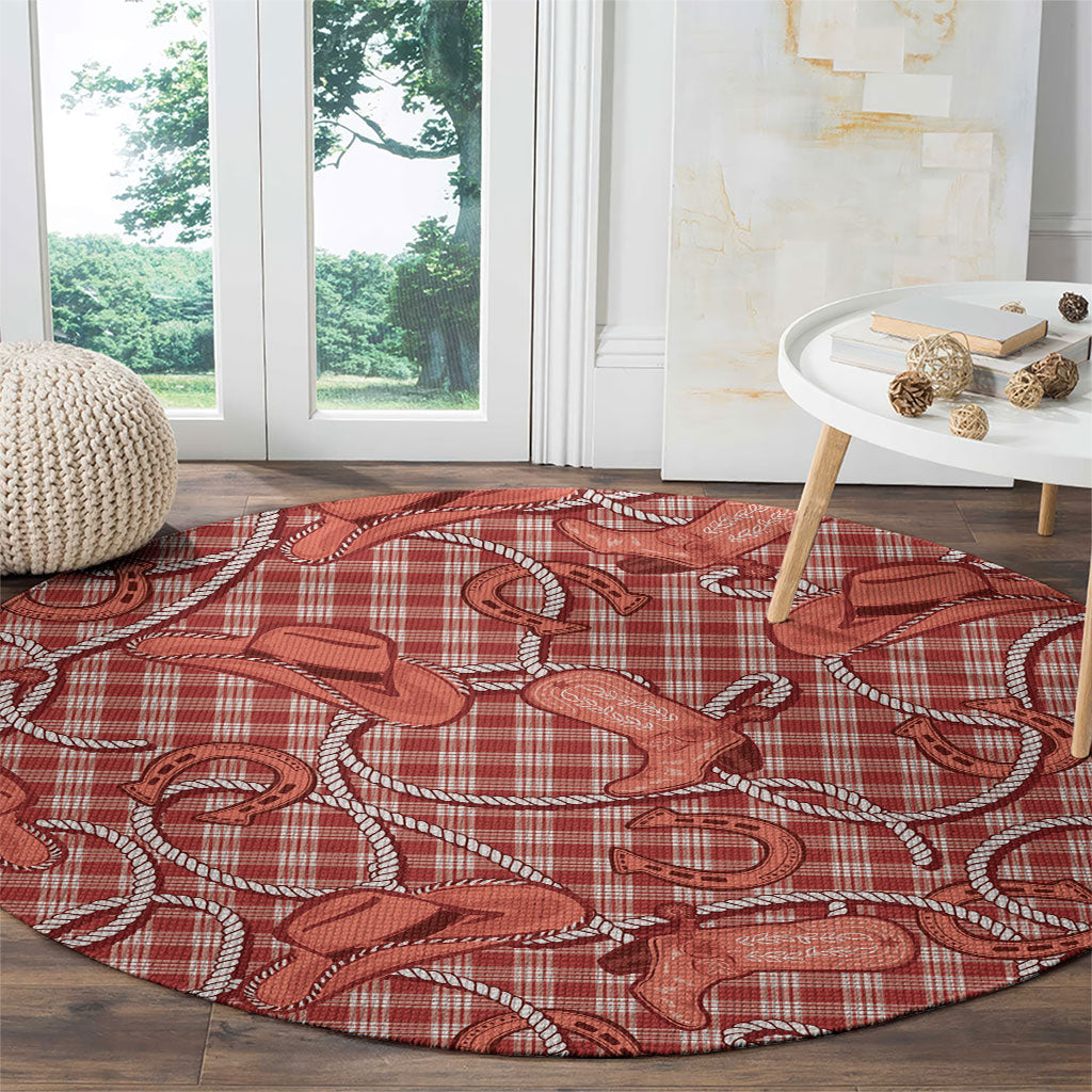 Red Hawaii Palaka Cowboy Round Carpet Hawaiian Paniolo Festival Spirit