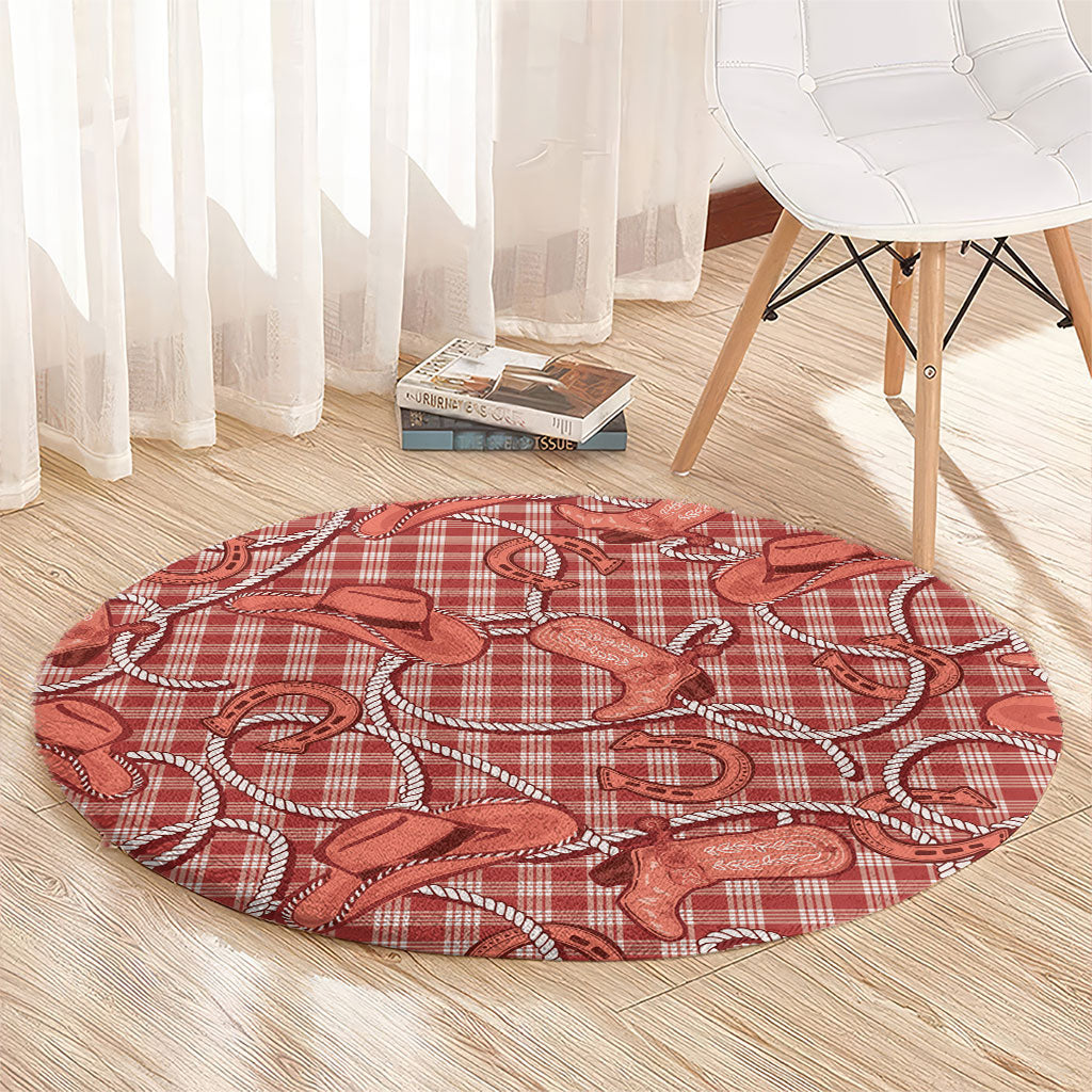 Red Hawaii Palaka Cowboy Round Carpet Hawaiian Paniolo Festival Spirit
