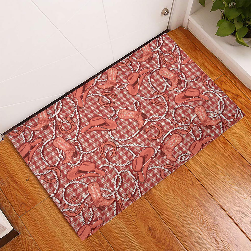 Red Hawaii Palaka Cowboy Rubber Doormat Hawaiian Paniolo Festival Spirit