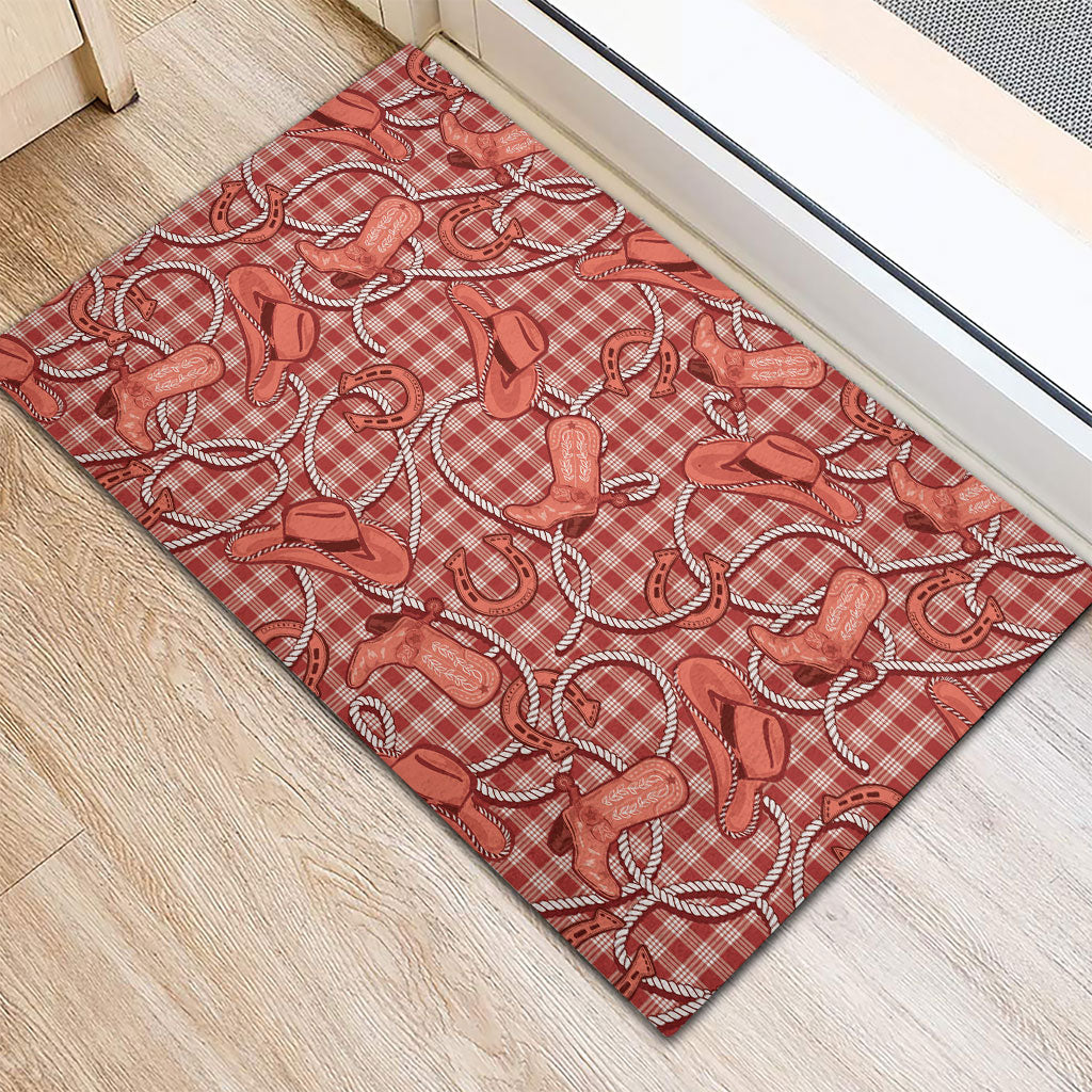 Red Hawaii Palaka Cowboy Rubber Doormat Hawaiian Paniolo Festival Spirit