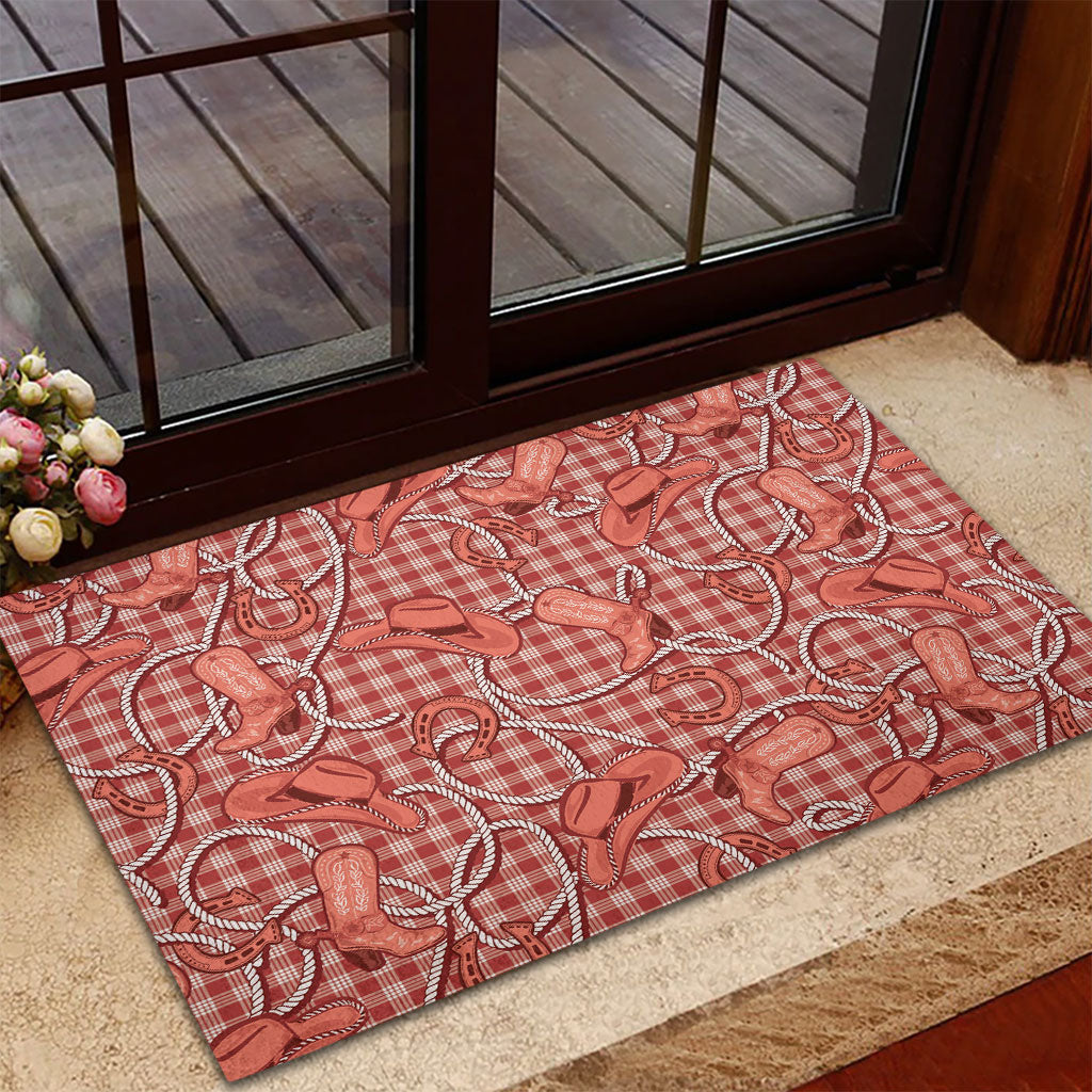 Red Hawaii Palaka Cowboy Rubber Doormat Hawaiian Paniolo Festival Spirit