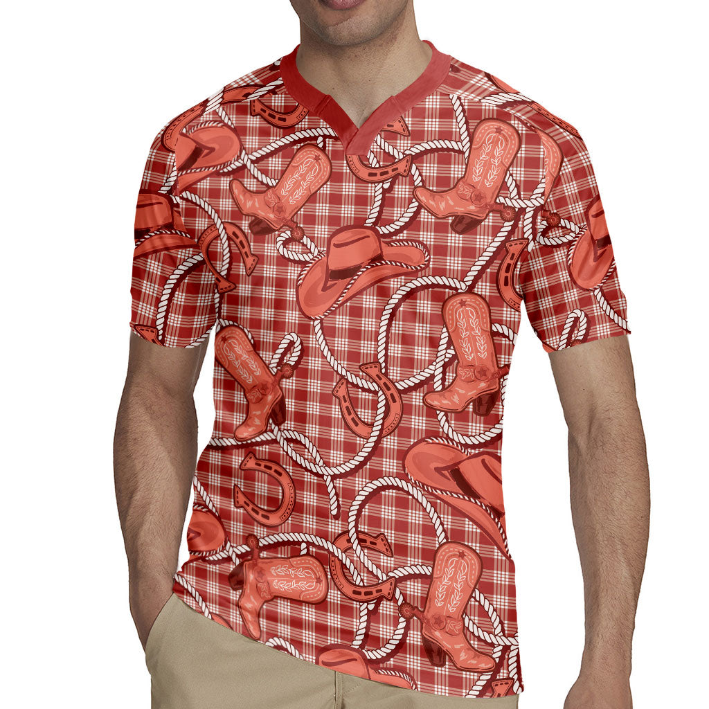 Red Hawaii Palaka Cowboy Rugby Jersey Hawaiian Paniolo Festival Spirit