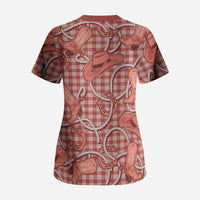 Red Hawaii Palaka Cowboy Scrub Top Hawaiian Paniolo Festival Spirit