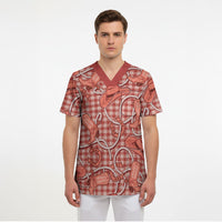 Red Hawaii Palaka Cowboy Scrub Top Hawaiian Paniolo Festival Spirit