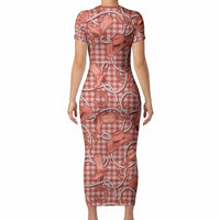 Red Hawaii Palaka Cowboy Short Sleeve Bodycon Dress Hawaiian Paniolo Festival Spirit