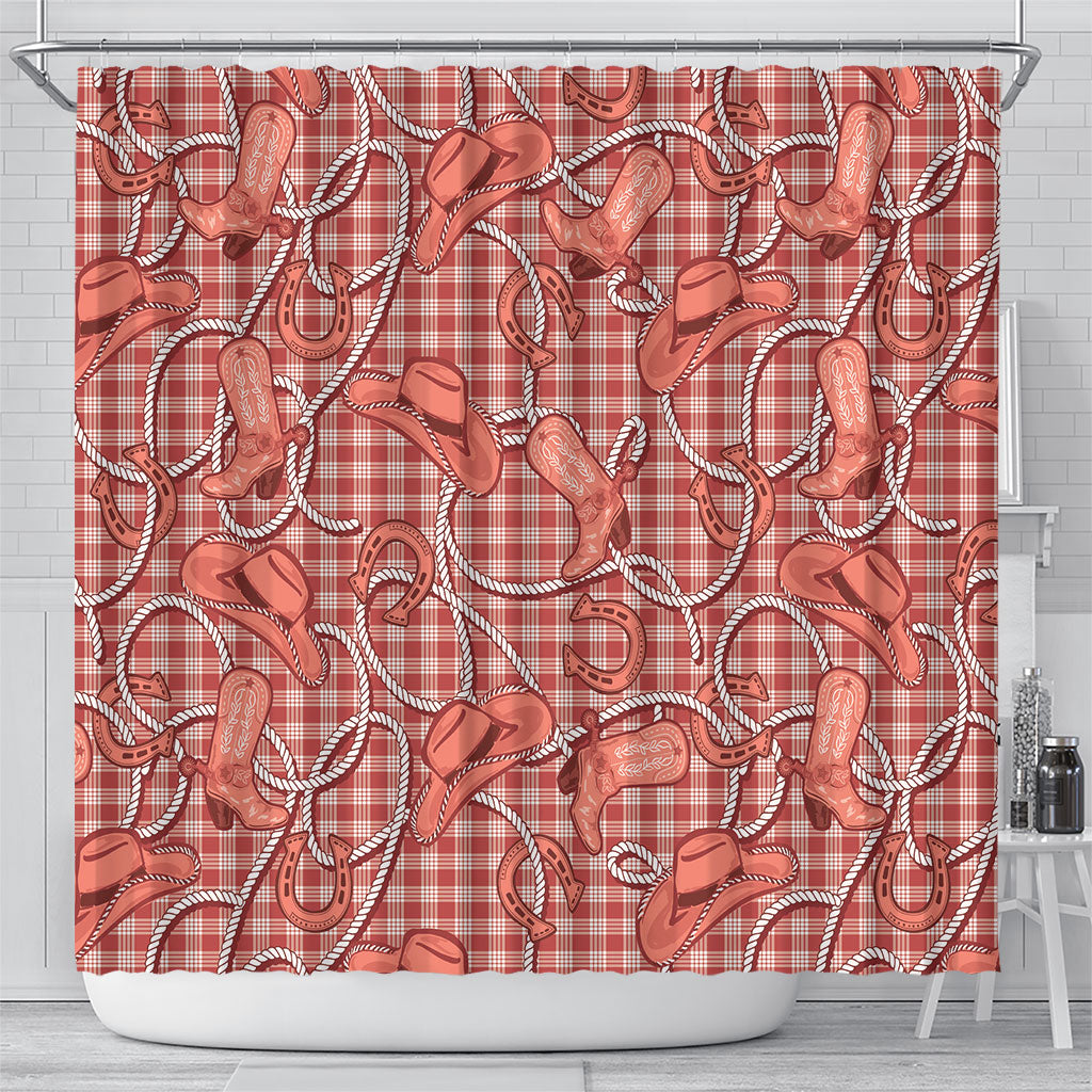 Red Hawaii Palaka Cowboy Shower Curtain Hawaiian Paniolo Festival Spirit