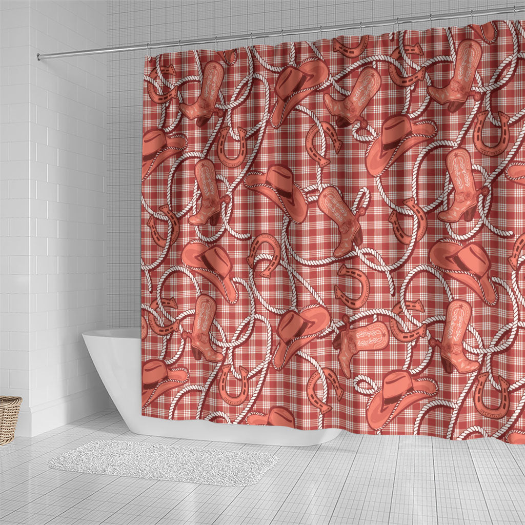 Red Hawaii Palaka Cowboy Shower Curtain Hawaiian Paniolo Festival Spirit