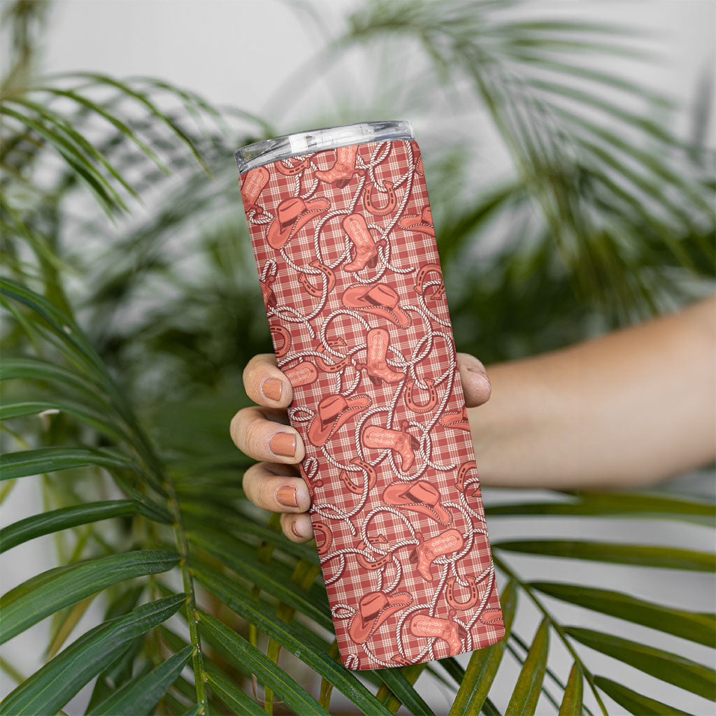 Red Hawaii Palaka Cowboy Skinny Tumbler Hawaiian Paniolo Festival Spirit