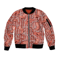 Red Hawaii Palaka Cowboy Sleeve Zip Bomber Jacket Hawaiian Paniolo Festival Spirit