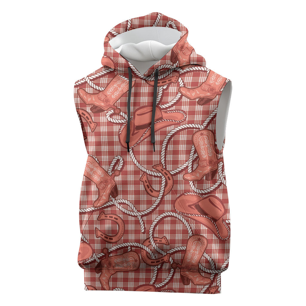 Red Hawaii Palaka Cowboy Sleeveless Hoodie Hawaiian Paniolo Festival Spirit