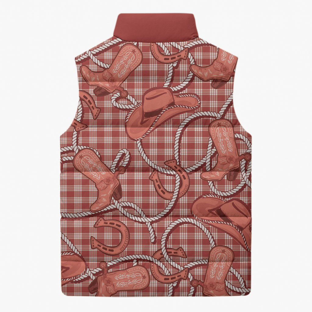 Red Hawaii Palaka Cowboy Sleeveless Puffer Jacket Hawaiian Paniolo Festival Spirit