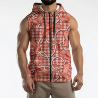 Red Hawaii Palaka Cowboy Sleeveless Zip Hoodie Hawaiian Paniolo Festival Spirit