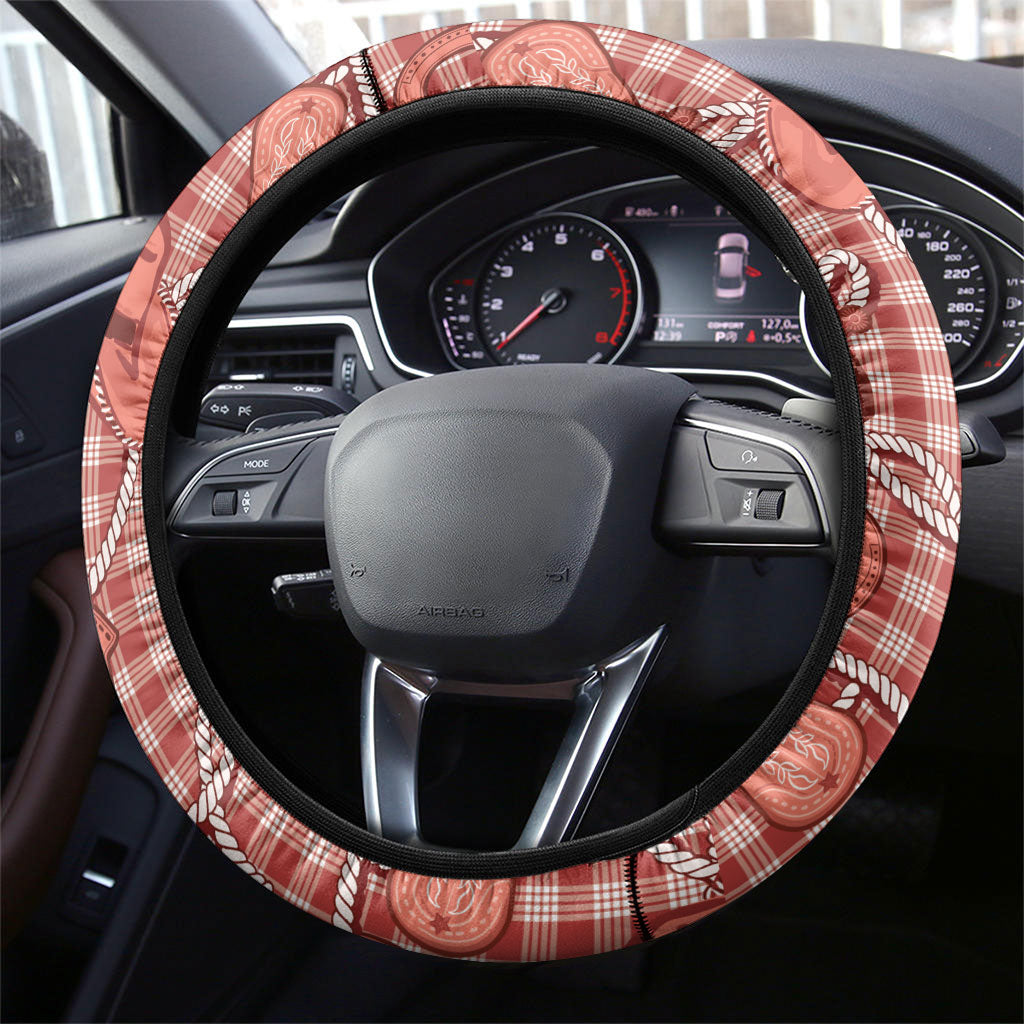 Red Hawaii Palaka Cowboy Steering Wheel Cover Hawaiian Paniolo Festival Spirit