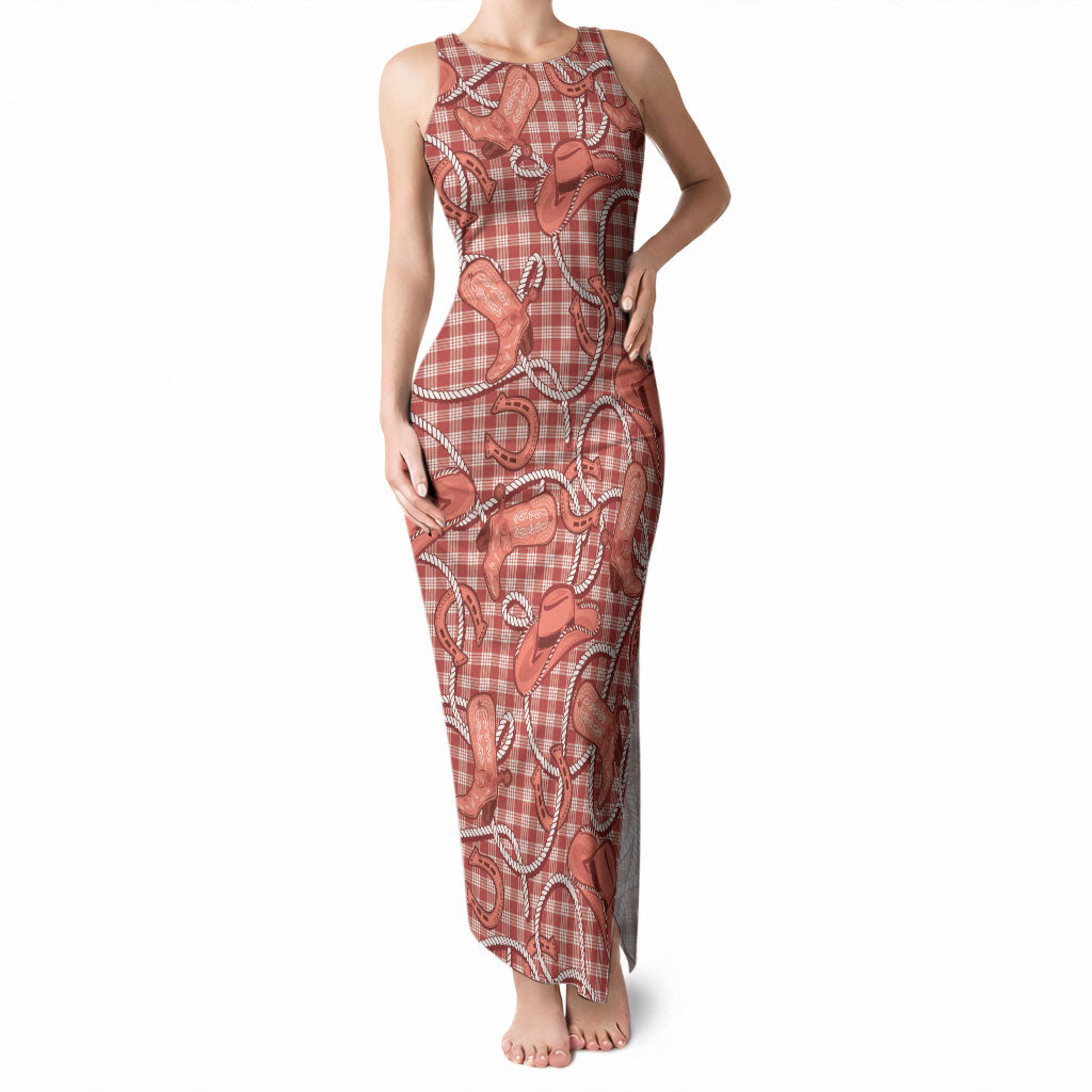 Red Hawaii Palaka Cowboy Tank Maxi Dress Hawaiian Paniolo Festival Spirit