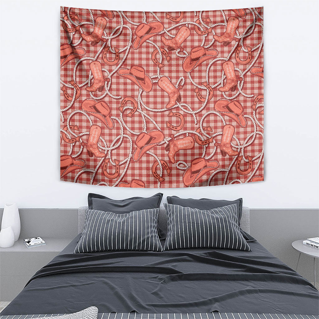 Red Hawaii Palaka Cowboy Tapestry Hawaiian Paniolo Festival Spirit