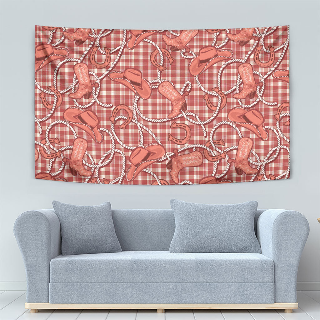 Red Hawaii Palaka Cowboy Tapestry Hawaiian Paniolo Festival Spirit
