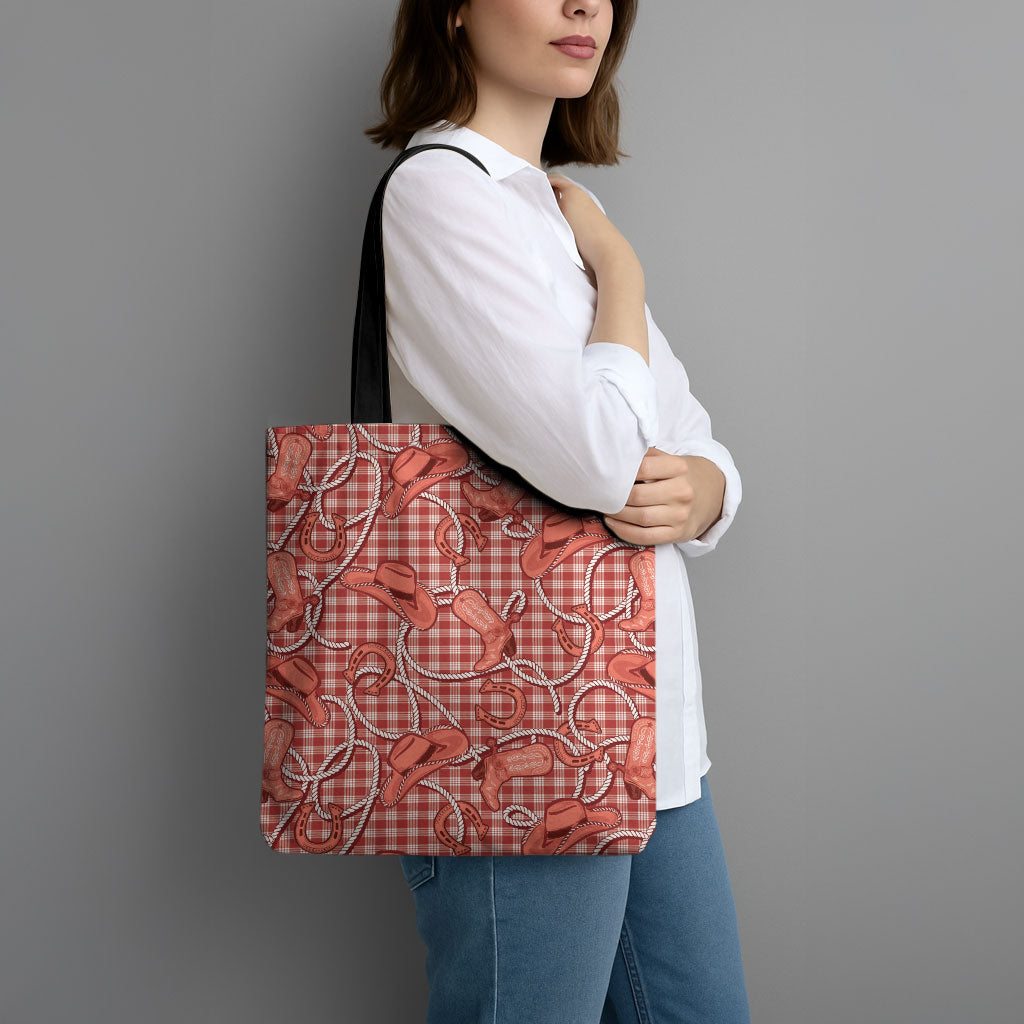 Red Hawaii Palaka Cowboy Tote Bag Hawaiian Paniolo Festival Spirit