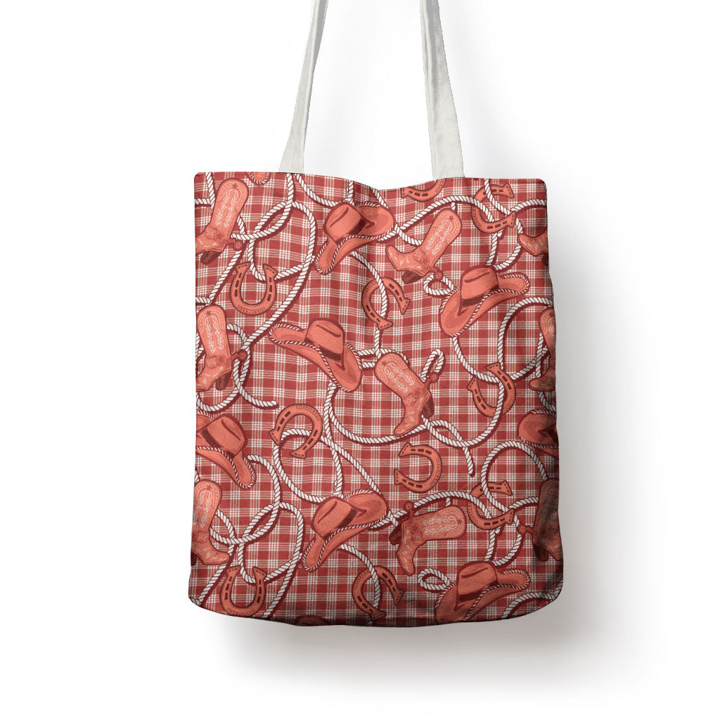 Red Hawaii Palaka Cowboy Tote Bag Hawaiian Paniolo Festival Spirit
