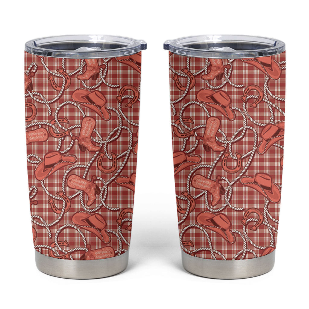 Red Hawaii Palaka Cowboy Tumbler Cup Hawaiian Paniolo Festival Spirit LT19 Red - Polynesian Pride