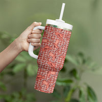 Red Hawaii Palaka Cowboy Tumbler With Handle Hawaiian Paniolo Festival Spirit
