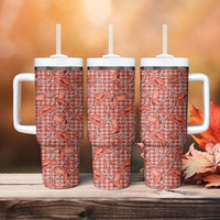 Red Hawaii Palaka Cowboy Tumbler With Handle Hawaiian Paniolo Festival Spirit