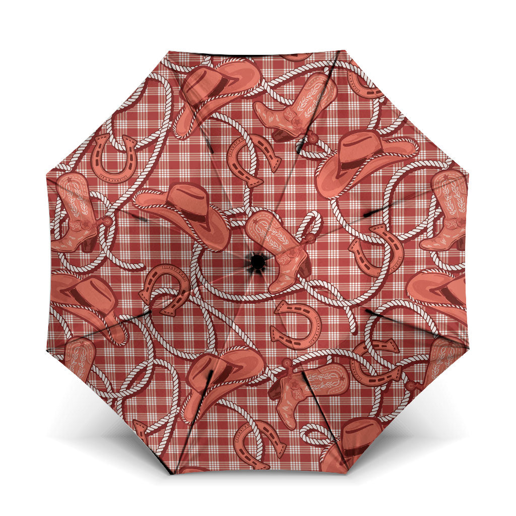 Red Hawaii Palaka Cowboy Umbrella Hawaiian Paniolo Festival Spirit LT19 One Size Folded 11.42 inch Opened Diameter 37.4 inch Red - Polynesian Pride