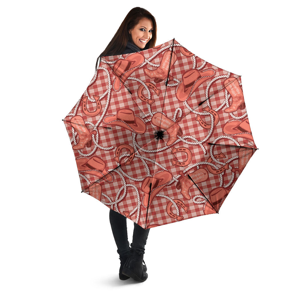 Red Hawaii Palaka Cowboy Umbrella Hawaiian Paniolo Festival Spirit