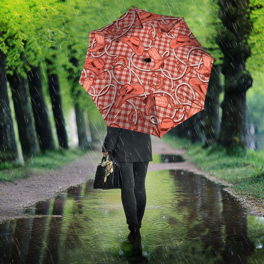 Red Hawaii Palaka Cowboy Umbrella Hawaiian Paniolo Festival Spirit