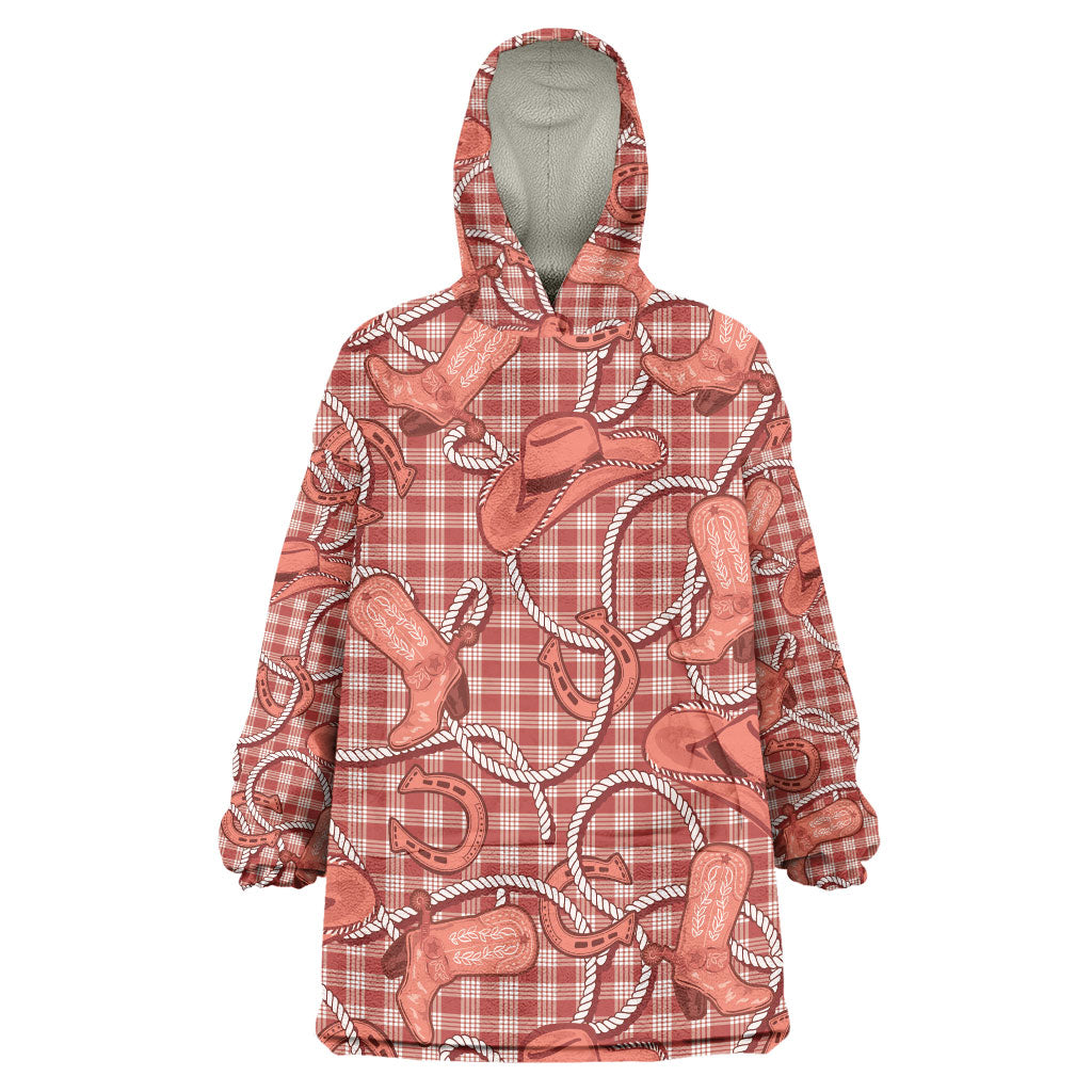 Red Hawaii Palaka Cowboy Wearable Blanket Hoodie Hawaiian Paniolo Festival Spirit