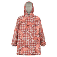 Red Hawaii Palaka Cowboy Wearable Blanket Hoodie Hawaiian Paniolo Festival Spirit