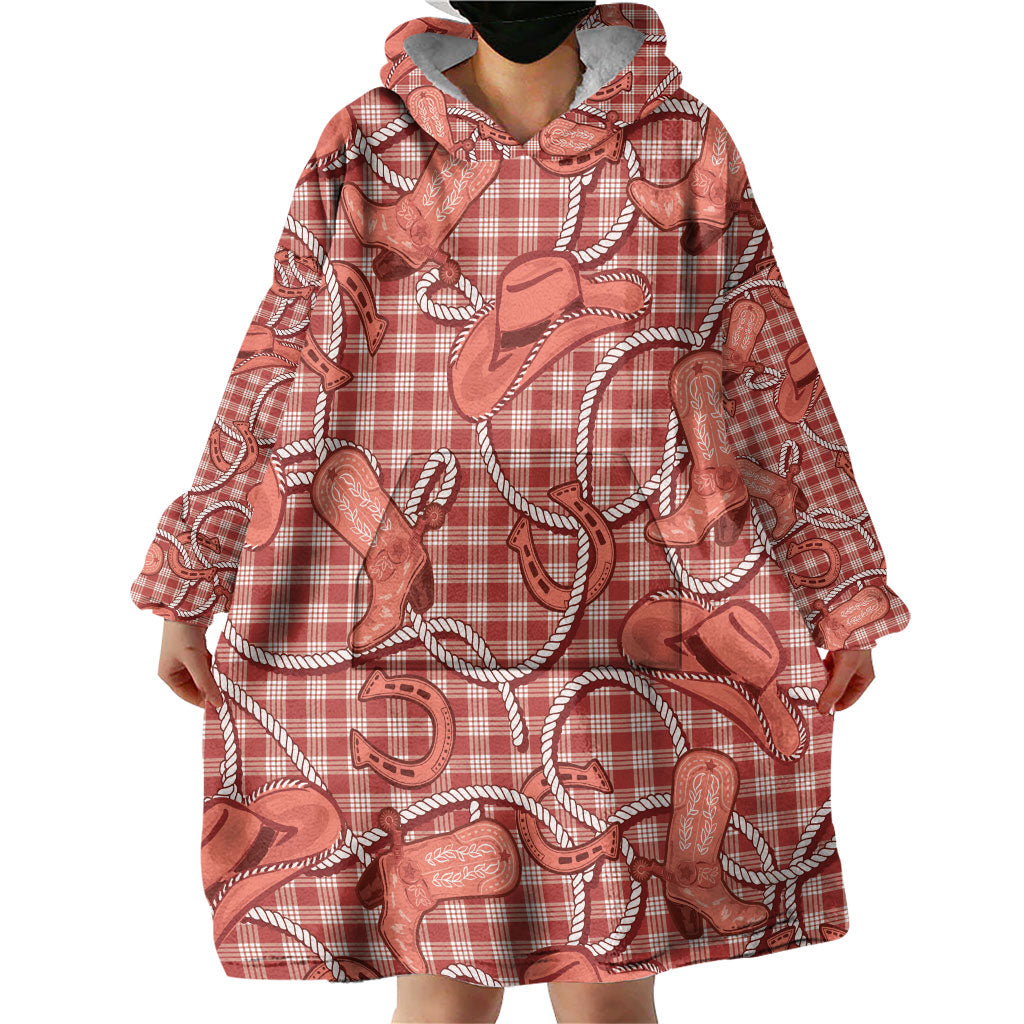 Red Hawaii Palaka Cowboy Wearable Blanket Hoodie Hawaiian Paniolo Festival Spirit