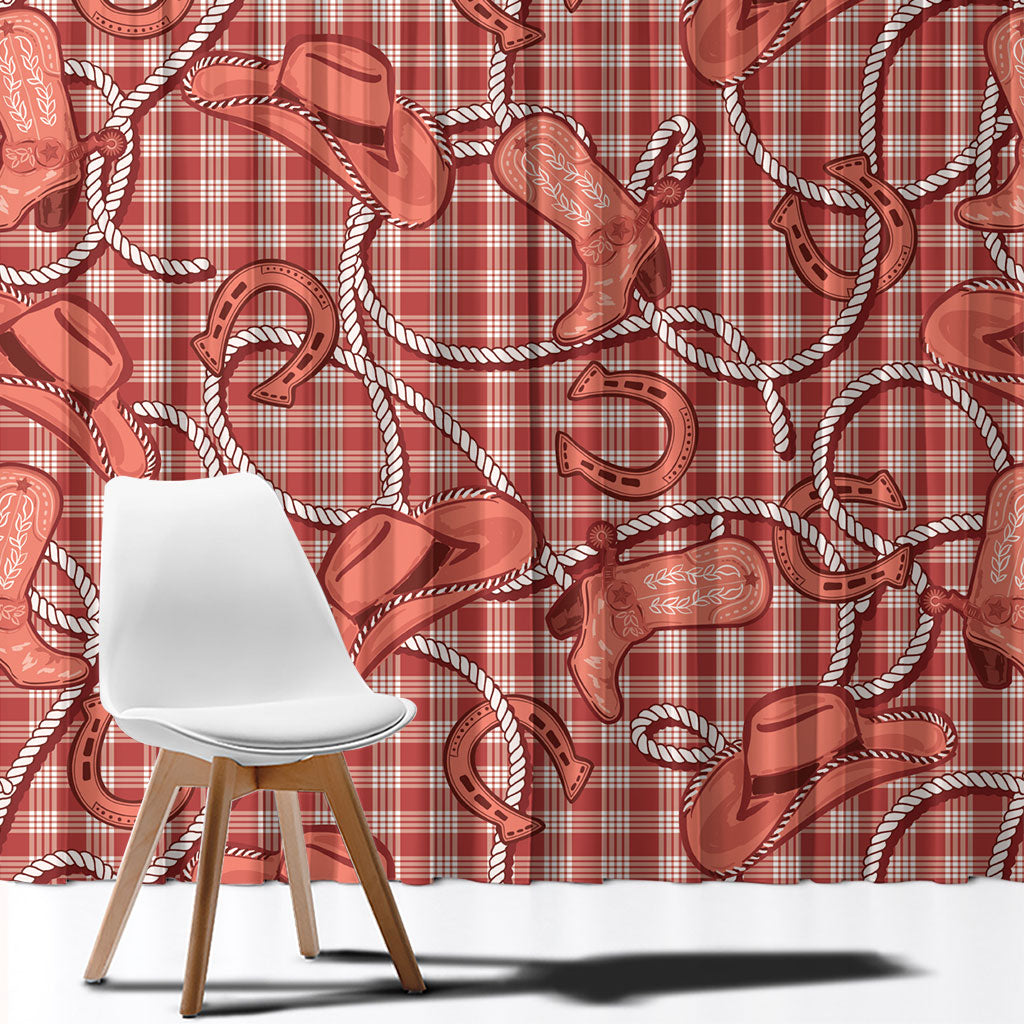 Red Hawaii Palaka Cowboy Window Curtain Hawaiian Paniolo Festival Spirit