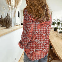 Red Hawaii Palaka Cowboy Women Casual Shirt Hawaiian Paniolo Festival Spirit