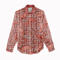Red Hawaii Palaka Cowboy Women Casual Shirt Hawaiian Paniolo Festival Spirit