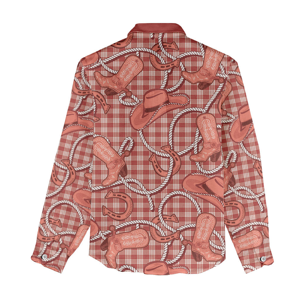 Red Hawaii Palaka Cowboy Women Casual Shirt Hawaiian Paniolo Festival Spirit
