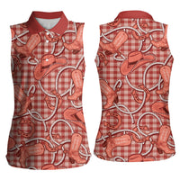Red Hawaii Palaka Cowboy Women Sleeveless Polo Shirt Hawaiian Paniolo Festival Spirit