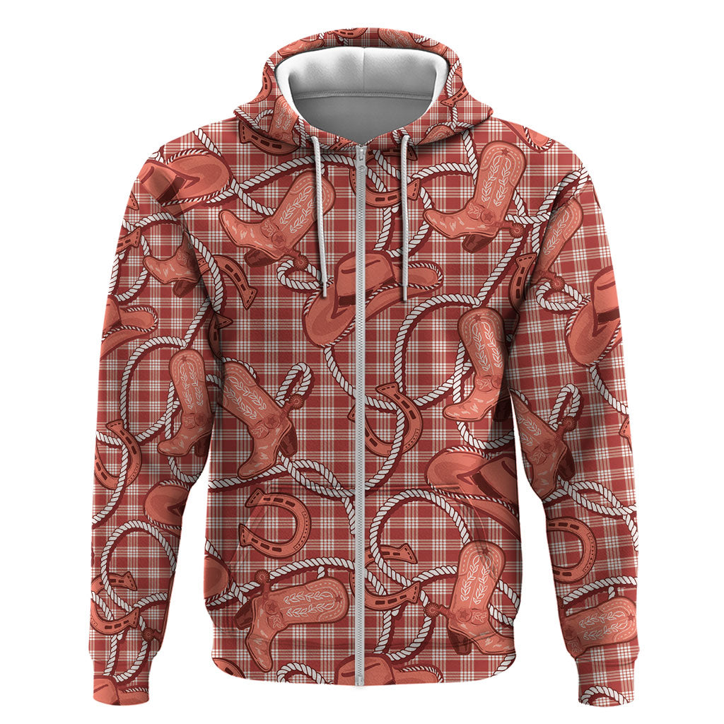 Red Hawaii Palaka Cowboy Zip Hoodie Hawaiian Paniolo Festival Spirit